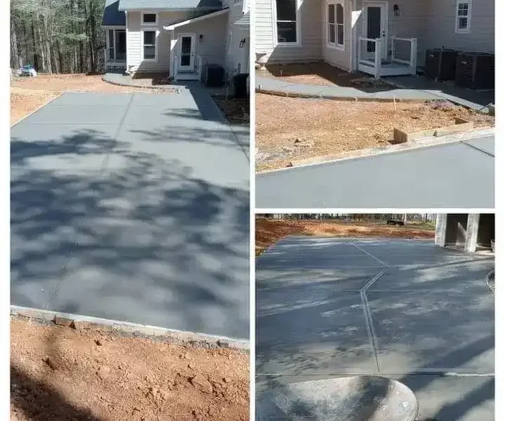 Stamped concrete walkway with natural stone finish
