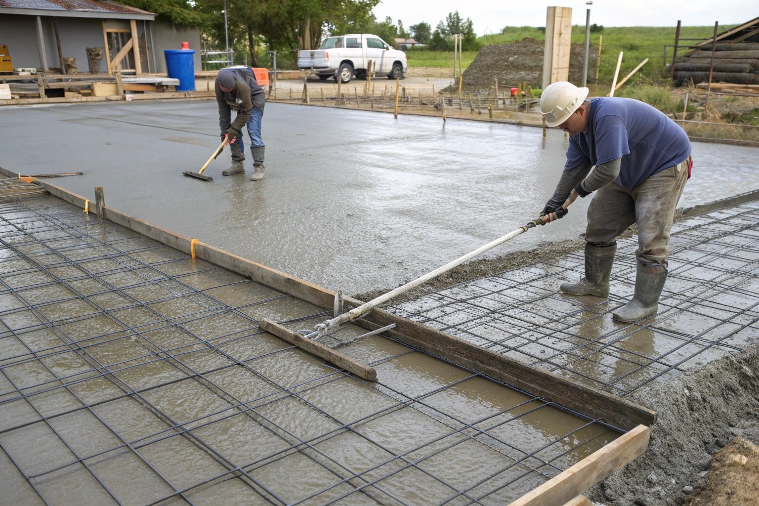Workers are completing concrete work 