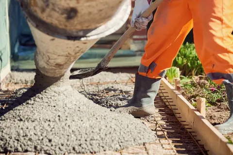 Affordable concrete contractors working on residential driveway installation